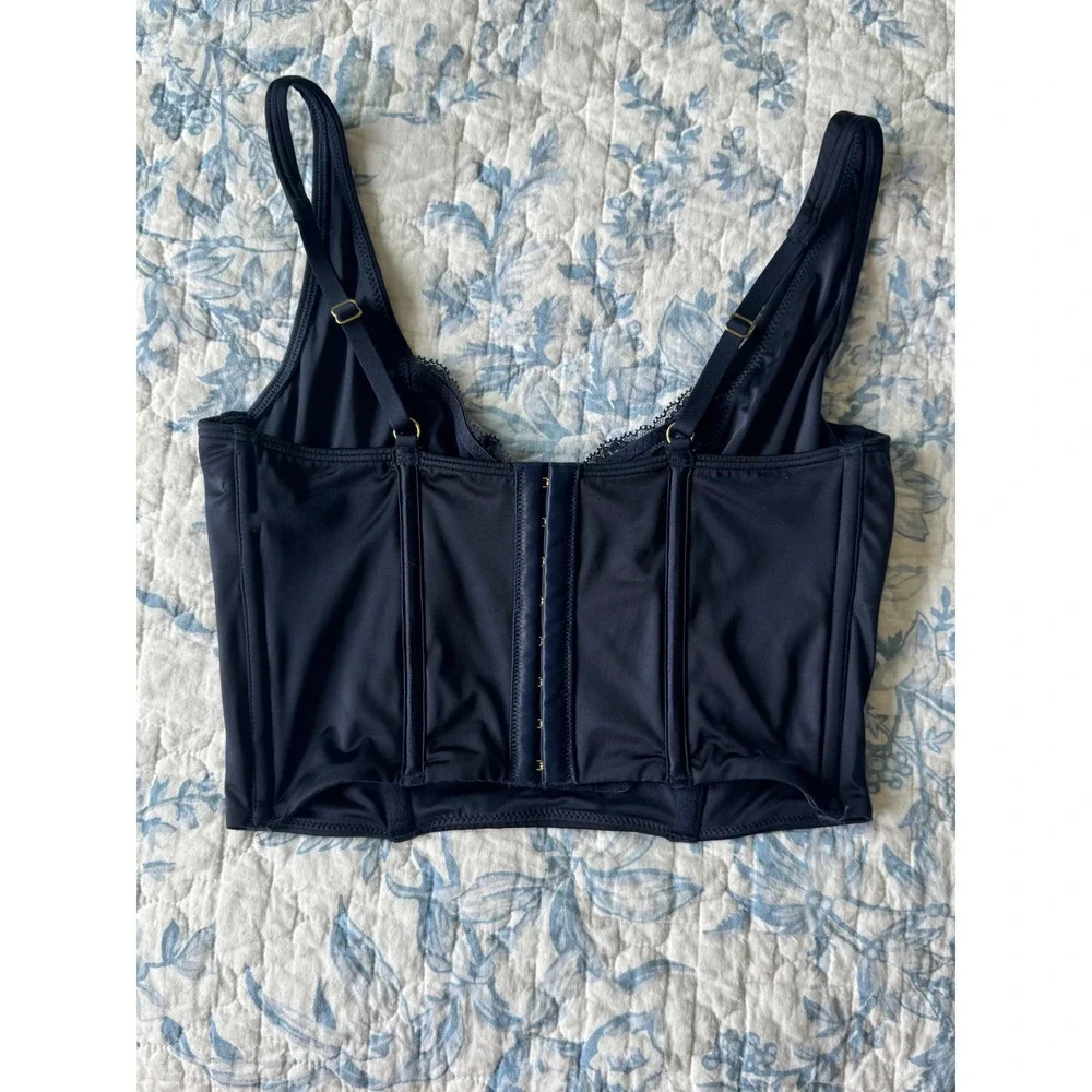 Abercrombie & Fitch Black Lace Trim Underwire Corset Top Bra Size Medium Bustier